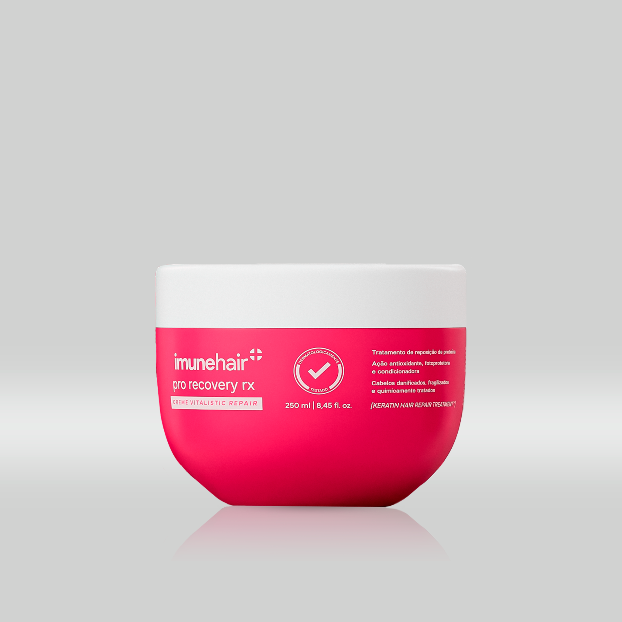 Embalagem rosa da máscara capilar reconstrutora, com o nome Pro Recovery RX Creme Vitalistic Repair de 250g.