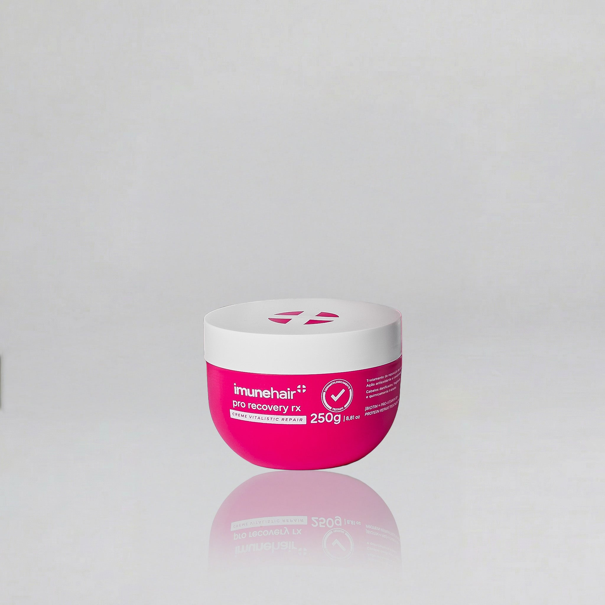 Embalagem rosa e branca do creme vitalistic repair, com o nome Pro Recovery RX de 250g.